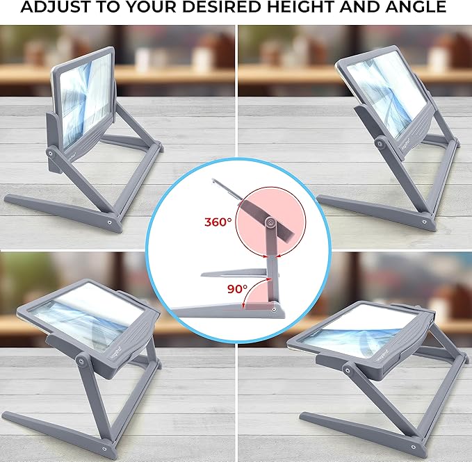MAGNIPROS 5X [Rechargeable] LED Page Magnifier | 3 Stepless Color Light Modes | Foldable & Detachable HandsFree Stand for Easy Reading Fine Print & Crafting | Perfect for Low Vision, Seniors, Hobbyist