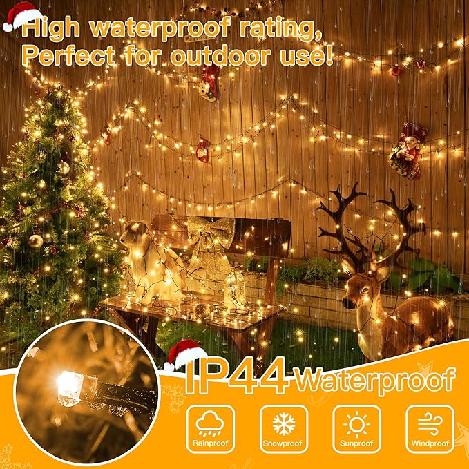 Ollny Christmas Lights 262FT 800LED, Plug-in Outside Tree Lights with Timer and 8 Modes, Remote Control Waterproof Dimmable Outdoor String Light for House Yard Patio Xmas Decorations(Warm White)