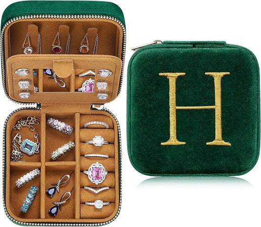 Parima Gifts for Her - Birthday & Valentine's Gifts, Personalized Jewelry Box - Travel Case with Letter H, Green