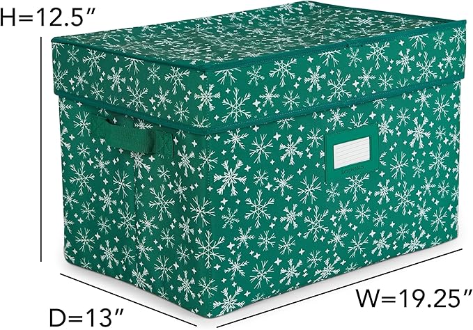 Covermates Keepsakes Christmas Light Storage Box - Carrying Handles, Sturdy Interior Walls - Holiday Storage, Green Snowflake