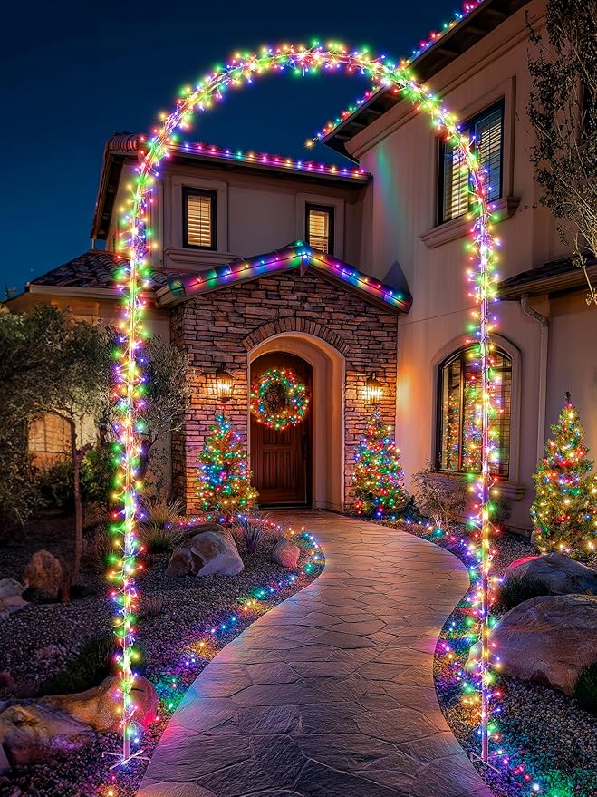Lomotech Christmas Light Arch - 7.5Ft 360 Leds Iron Pole Archway 8 Modes Waterproof Christmas Lights with Timer for Lawn, Yard, Walkway, Garden, Party, Holiday, Christmas Decoration (Multicolor)