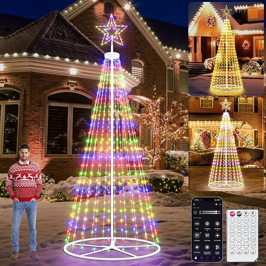 Led Outdoor Christmas Tree, 12 ft Prelit Christmas Tree, Smart Outside Christmastree Light Show App Control with Lights Color Changing Sync APP & Remote Control Christmas Trees Lighting