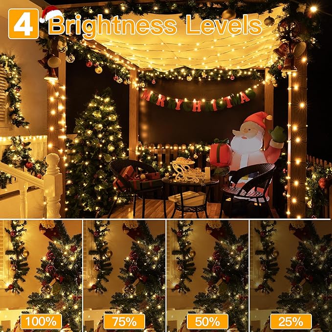 Ollny Christmas Lights 1000 LED 330 FT, IP67 Waterproof Plug in Christmas Tree Lights with Remote, 8 Modes, 3 Timers, Dimmable, House Xmas Indoor Decorations String Light (Warm White)