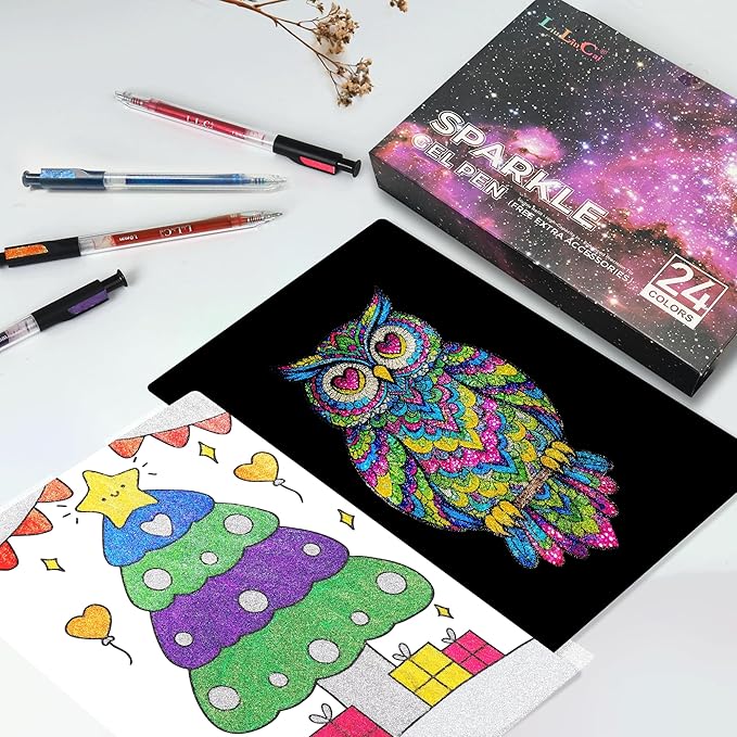 Stocking Stuffers for Teen Girls Boys,24 Colors Retractable Glitter Gel Pens, Metallic Sparkle Gel Pens for Adult Coloring Books,Sparkle Glitter Pens for Drawing Writing Journaling, Christmas Gifts