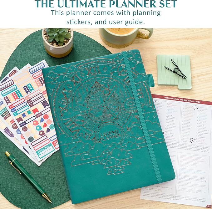 Legend Hourly Schedule Planner PRO Dated Jan 2026-Jan 2027 – Deluxe Weekly & Daily Organizer with Time Slots. Appointment Book Journal for Work & Time Management, A4 Hardcover, Viridian Green