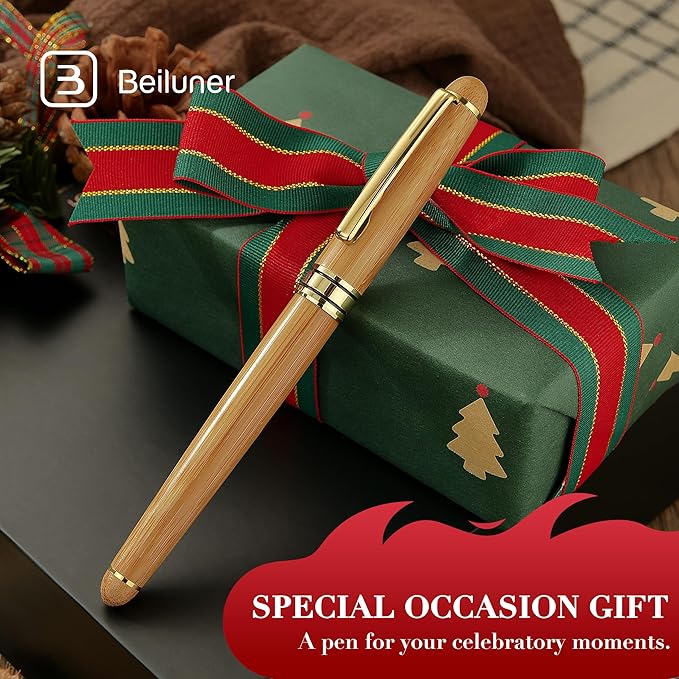BEILUNER Luxury Wood Ballpoint Pen Writing Set,Bamboo-Elegant Nature Nice Gift Pen Set for Signature Executive Business Office Fancy Writing Supplies - Christmas Gift Boxed with Spare Refills (Black)