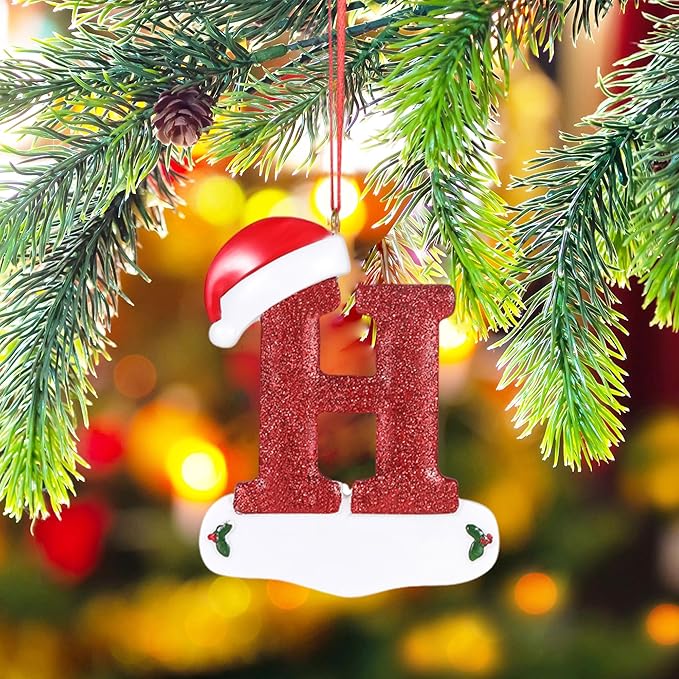 Personalized 26 Letters Ornaments for Christmas Tree 2025, Custom Christmas Ornament with Family Member's Names 3D Resin Xmas Hanging Pendant Original Gifts for Family Friends(H)