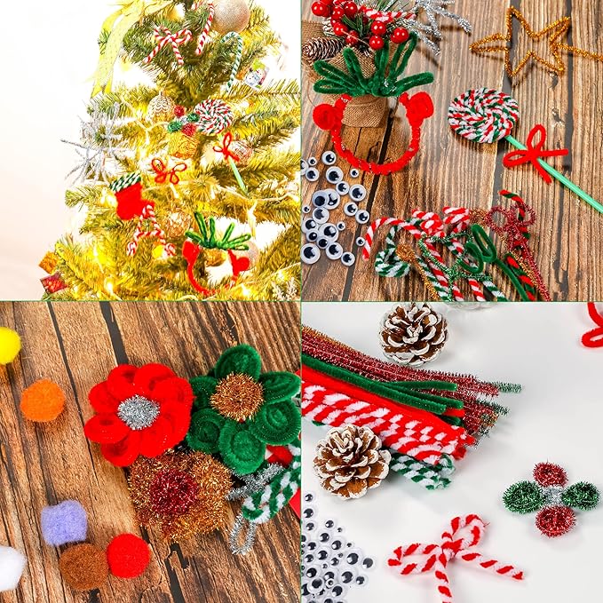 Christmas Pipe Cleaners,420 Pcs Pipe Cleaners Craft Set Including 320Pcs Pipe Cleaners &100Pcs Wiggle Googly Eyes Self Adhesive for Home&School DIY Art Crafts Daily or Christmas Decoration