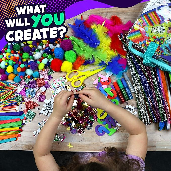Mega Arts and Crafts Supplies Kit for kids - Boys and Girls age 4 5 6 7 8 years old - Toddler Art Set Activity Materials Bag - Great for Preschool, kindergarten, and Homeschool DIY Crafting Projects