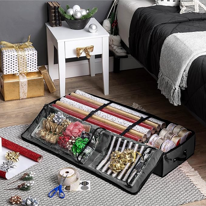 ZOBER Wrapping Paper Storage Containers - 40 Inch Gift Wrap Organizer with Interior Pockets - Fits 20 Standard Rolls, Bows, and Ribbons