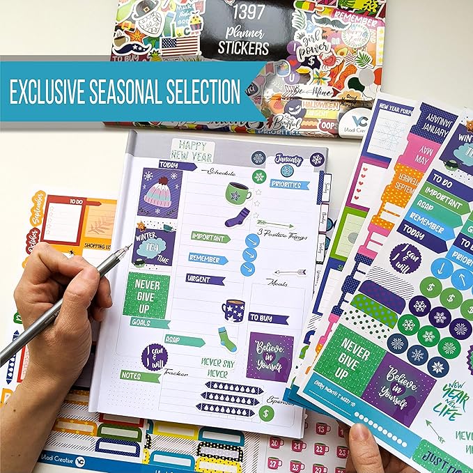 [Expanded] Vladi Creative Aesthetic Monthly Planner Stickers – 1397 pcs / 23 Sheets – Seasonal, Holiday, Productivity & Decorative Stickers for Women – Perfect for Calendars, Journals, & Scrapbooking