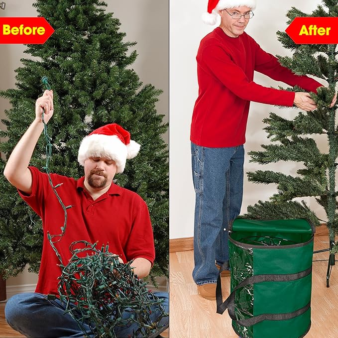 ProPik Christmas Light storage Bag | Holiday Light Storage Organizer with 3 Metal Reels for Tree Lights & Extension Cords Constructed of Durable 600D Oxford Material with Clear PVC Window (Green)