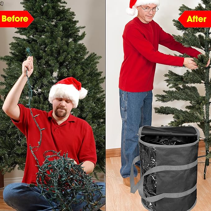 ProPik Christmas Light storage Bag | Holiday Light Storage Organizer with 3 Metal Reels for Tree Lights & Extension Cords Constructed of Durable 600D Oxford Material with Clear PVC Window (Black)
