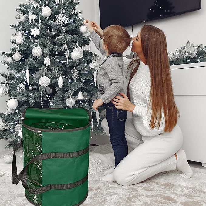 ProPik Christmas Light storage Bag | Holiday Light Storage Organizer with 3 Metal Reels for Tree Lights & Extension Cords Constructed of Durable 600D Oxford Material with Clear PVC Window (Green)