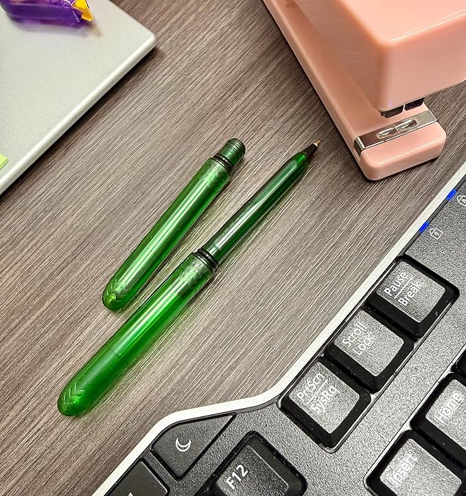 Pokka The USA Made Compact Pen – 4 Pack of Translucent Jewel Toned Aesthetic Ballpoint Pens – Chic, Compact & Colorful – for Stationery, School, Work or Journals (Standard, Emerald)