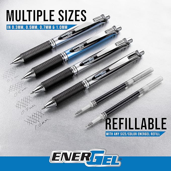 Pentel® EnerGel™ RTX Retractable Liquid Gel Pens, Medium Point, 0.7 mm, Assorted Colors, Pack Of 12 Pens
